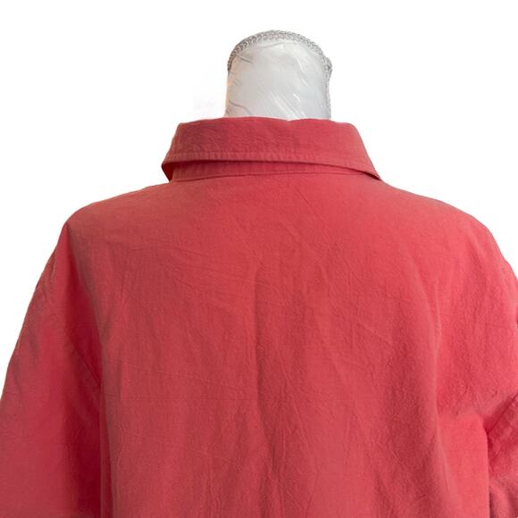 Vintage Coral Pink Embroidered Button-Up Shirt Whimsical Cotton Top Sz Large - Picture 11 of 14